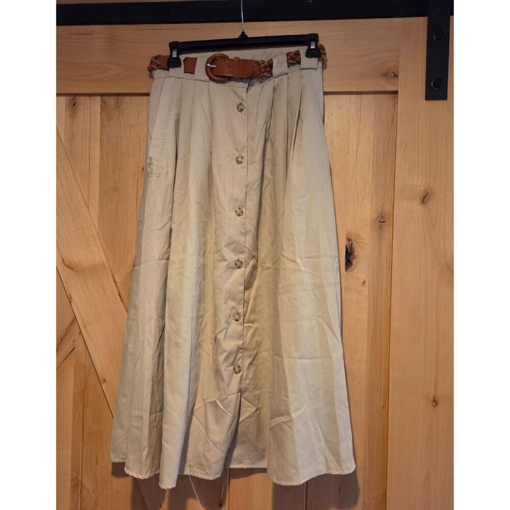 New! Vtg Basic Editions Size 9/10 Tan Belted Skirt Button Pleated Maxi * stains*